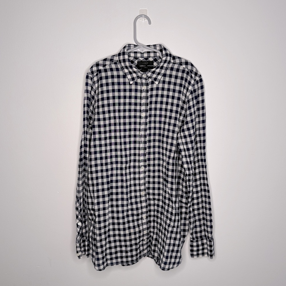 J. Crew Boy Fit Long Sleeve Button Down Gingham Classic Navy Size 00